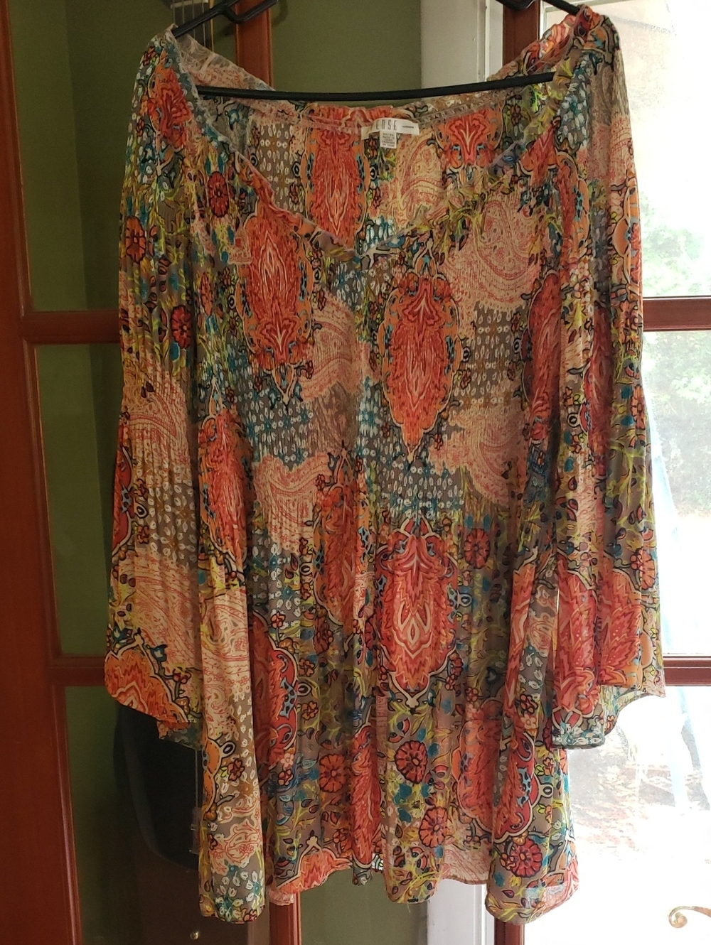 Spense Coral Paisley Print Boho Tunic Top